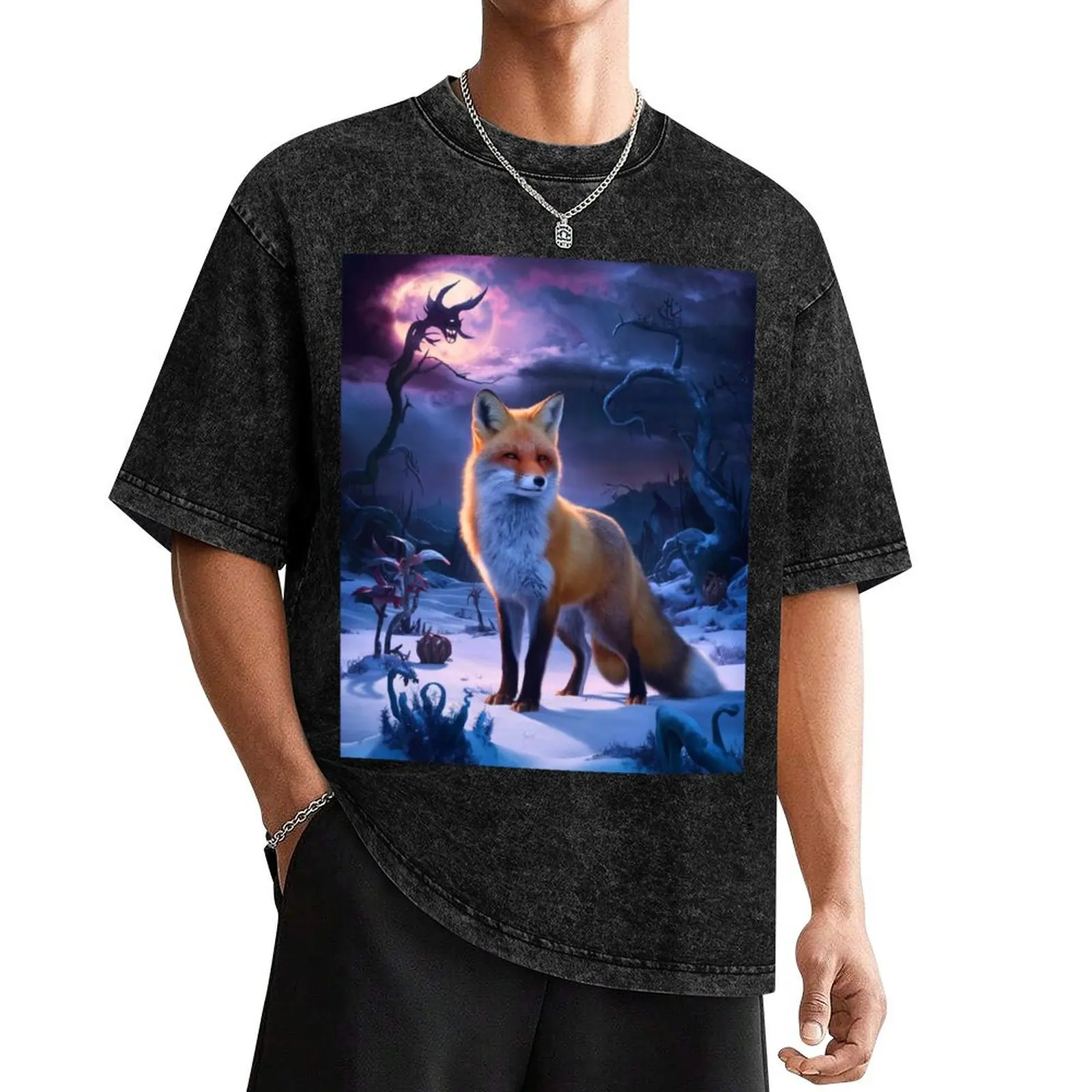 Портрет лисы. Зимняя лиса снежная винтажная картина лисы футболка в стиле