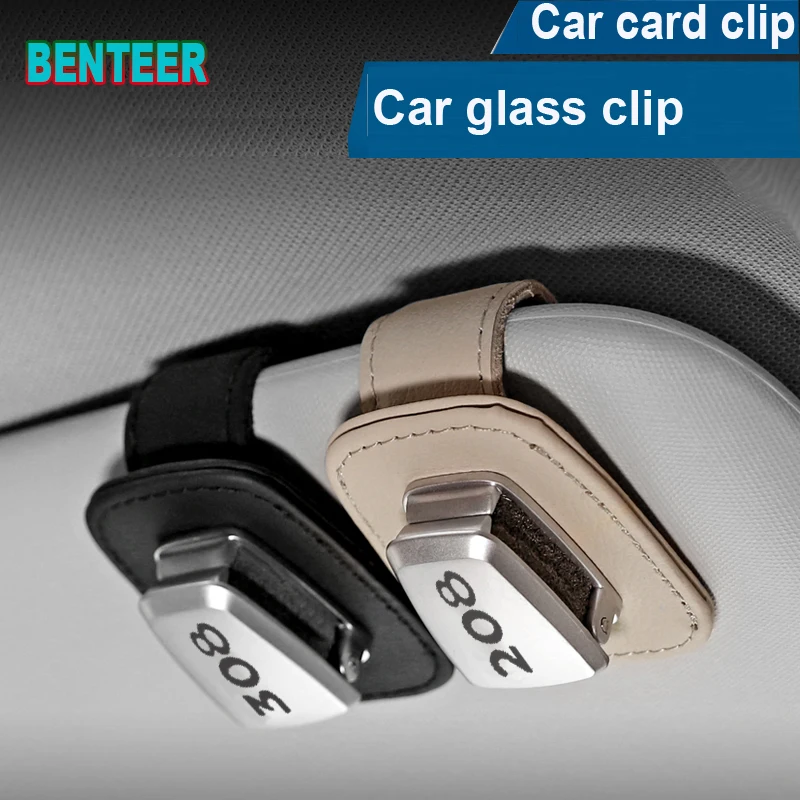 

Genuine Leather 208 308 Car glass clip card holder Sticker For Peugeot 208 308