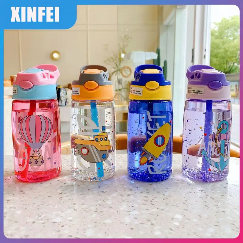 

Creative Plastic Baby Kids Water Sippy Cup Cartoon Baby Feeding Water Bottles With Straws Leakproof Handy Water Cups 480ML