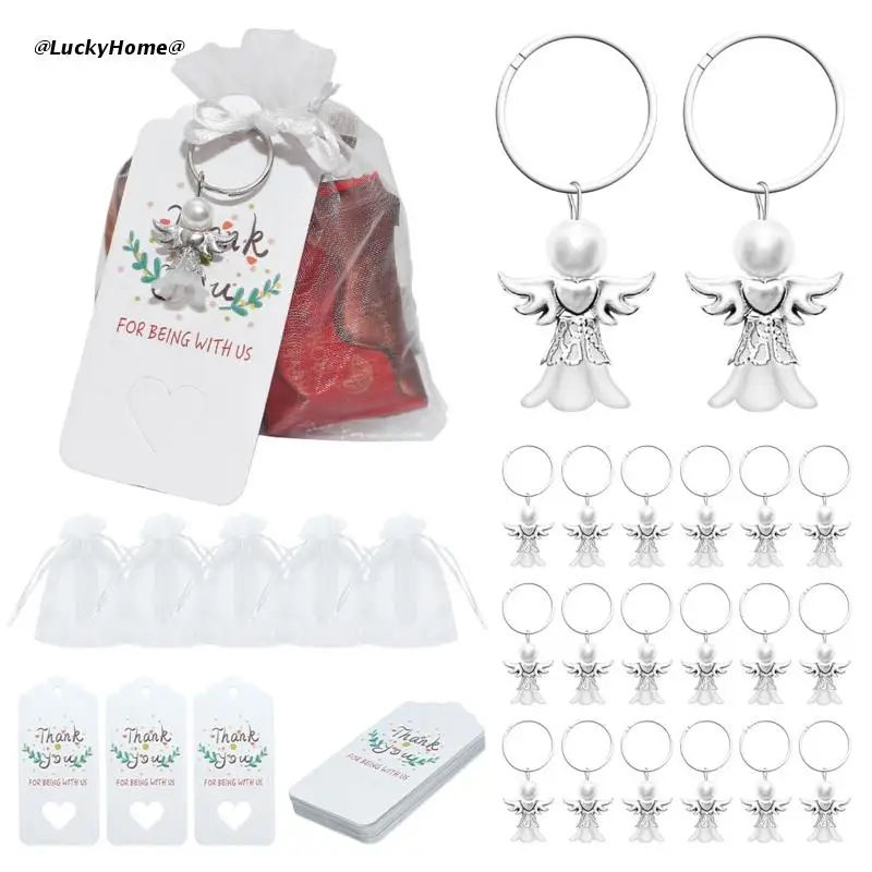

11UA Wedding Party Gift Keychains Angel Keychains With Drawstring Candy Bags Wedding Favour Guest Souvenir Gift Set