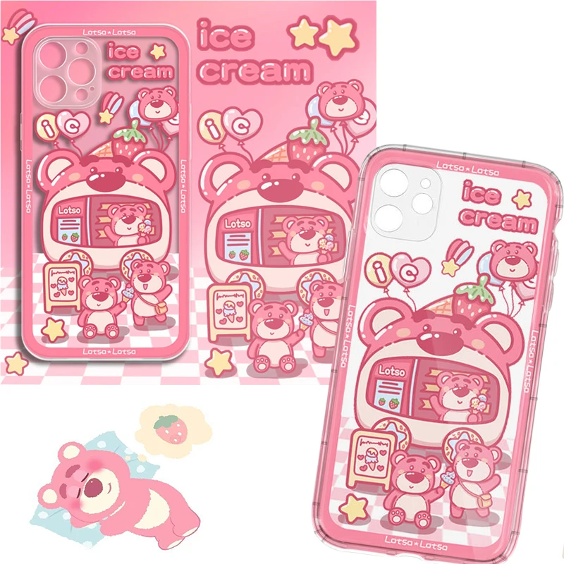 Kawaii Strawberry Lotso IceCream Transparent Soft Shell Silicone Airbag Anti-Fall Phone Case Iphone 13 12 11Promax Cartoon |