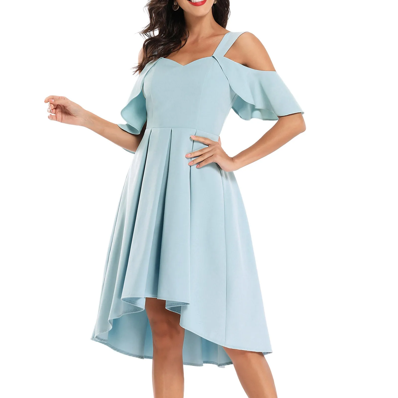 

Jancember RSM67392 2022 Sequin Long High Neck Blue Lace Up Prom Gowns Forest Dresses for Women Formal Wedding Gowns for Women