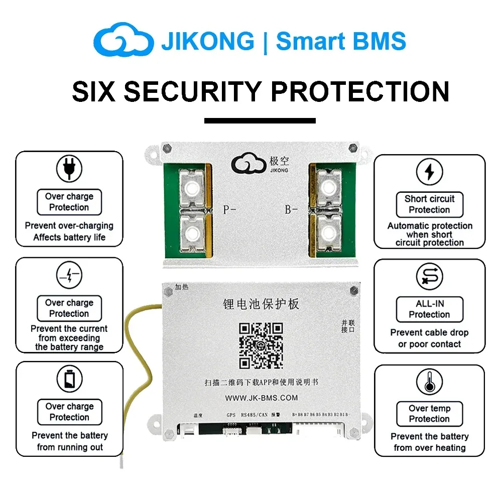 Фото JKBMS 4S-24S Li-ion LTO LiFePo4 BMS 8S 24V 10S 12S 13S 14S 16S 48V 17S 20S 22S 1A 2A Активный балансир JIKONG Smart BMS BT RS485 №2