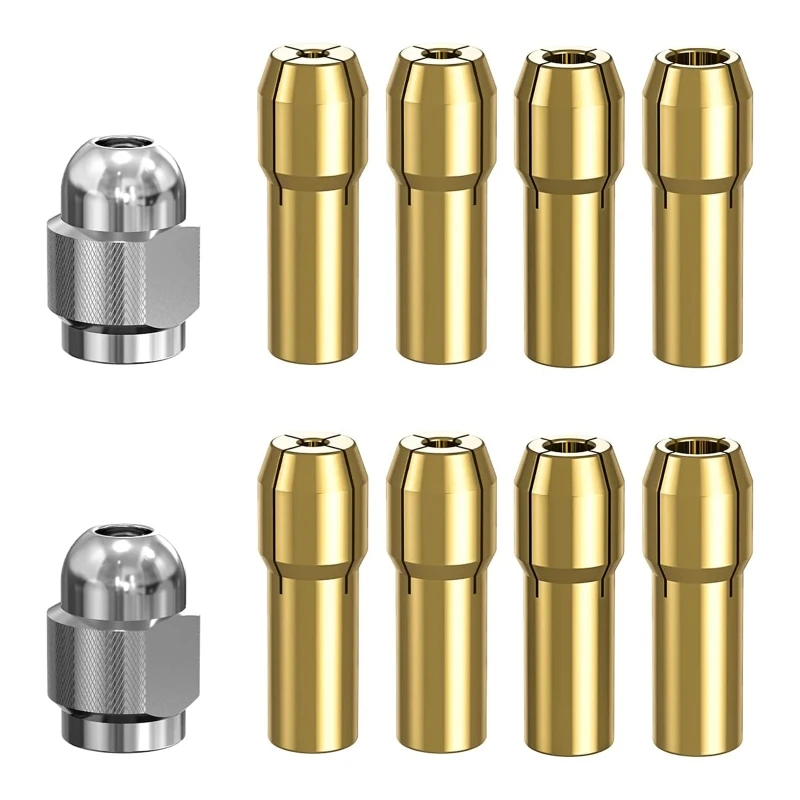 

Brass Collet 1/8" x 2, 3/32" x 2, 1/16" x 2, 1/32" x 2 Replacement 4485 Quick Change Rotary Drill Nut Tool Set Accessory