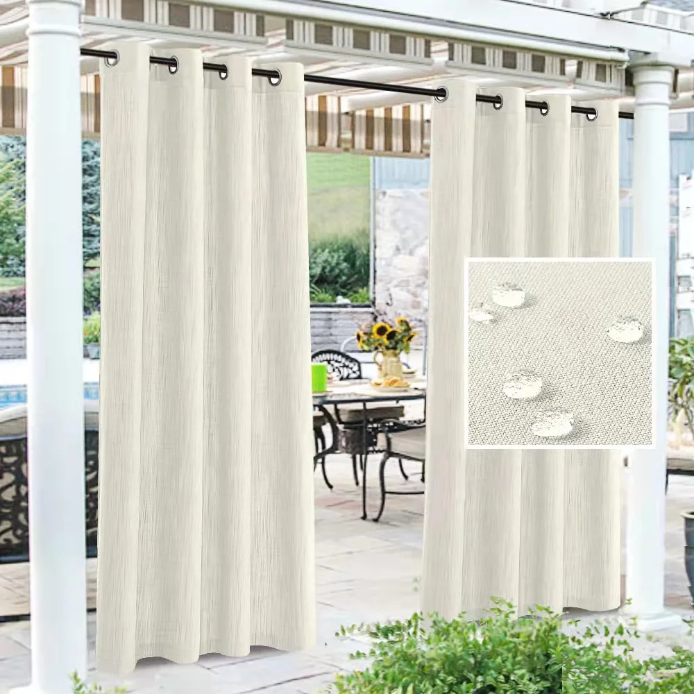 

Blackout Tube Curtain Imitation Linen Blend Solid Color Outdoor Shading Curtain Partition Drapes for Garden Cabana Pavilion
