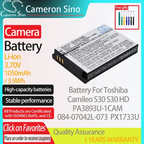 CameronSino Батарея для Toshiba PA3893U-1CAM Camileo S30 S30 HD подходит для Toshiba 084-07042L-073 PX1733U цифровой аккумулятор и зарядное устройство для камеры