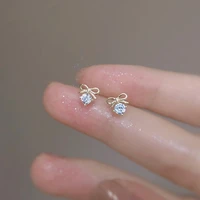 2022 trend new fashion silver color luxury zircon bow stud earrings for women simple charm wedding gift jewelry accessories