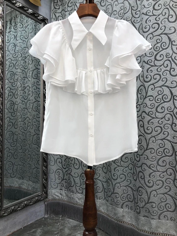 

2022 new women fashion solid color flying sleeve ruffle stitching top shirt 407