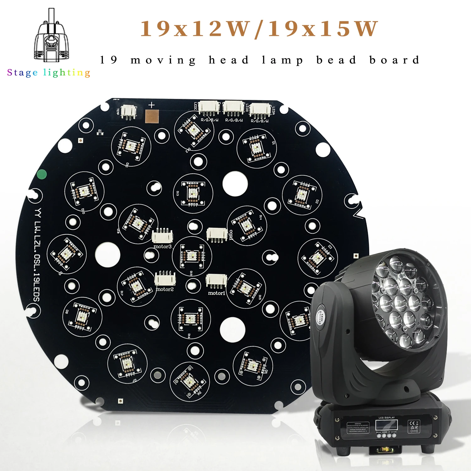 Профессиональный подвижный головной свет 19x12w 19x15w RGBW Wash/Zoom DMX512 светодиодная плата