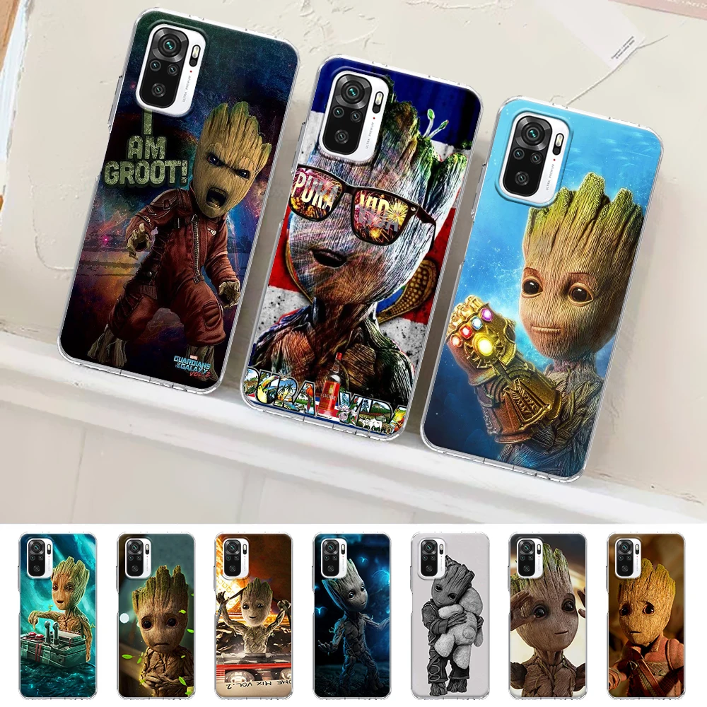 

Groot Marvel Avengers Case for Xiaomi Redmi Note 11 10 9S K40 11E 9 10S 8 12 Pro Plus 8T 9T 7A 10C 11T 11S 9A 9C TPU Phone Cover