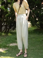 mishow 2022 summer womens suit pants straight korean solid slim high waist casual office lady ankle length trousers mxb25k0412