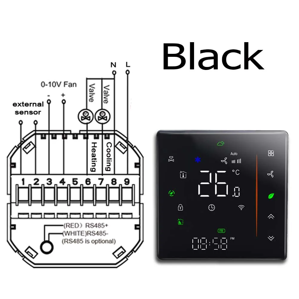Модулирующий вентилятор 0-10 В, термостат для отопления и охлаждения Wi-Fi вентиляторной катушки tuya 24 в 95-240 В опционально