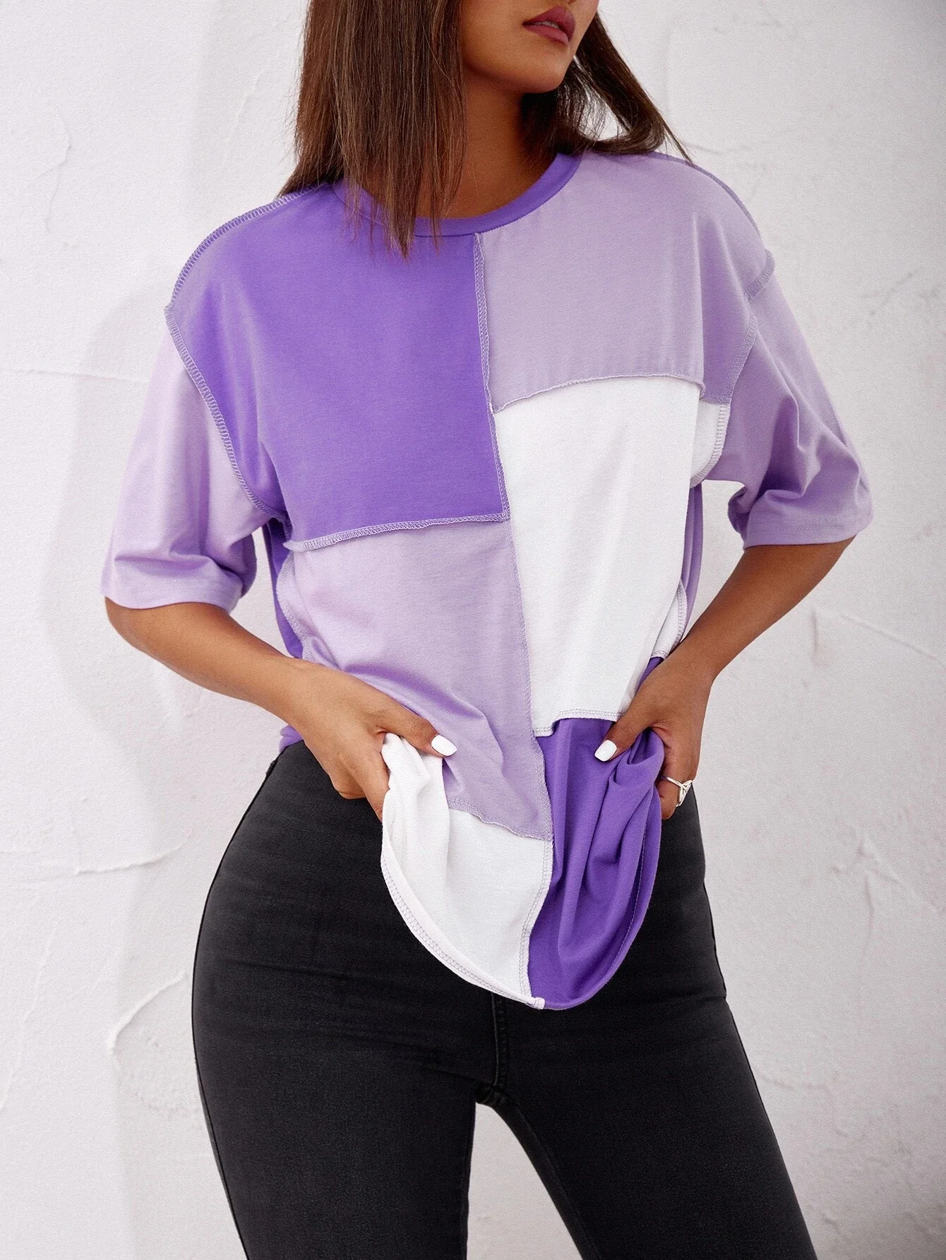 

New in Shoulder Stitch Trim Colorblock Longline Tee y2k vestidos de mujer dress dresses for women 2022 stitch vestidos ropa mu