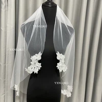 bridal veils wedding short elbow length lace wedding veil with three dimensional lace single tier raw edge bridal veil