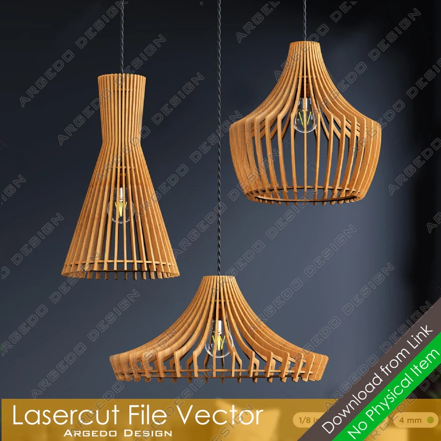 

3 Designs Laser Cut Lamp Template Laser Cut DWG DXF SVG AI EPS File for Laser Cutter and Cricut Maker