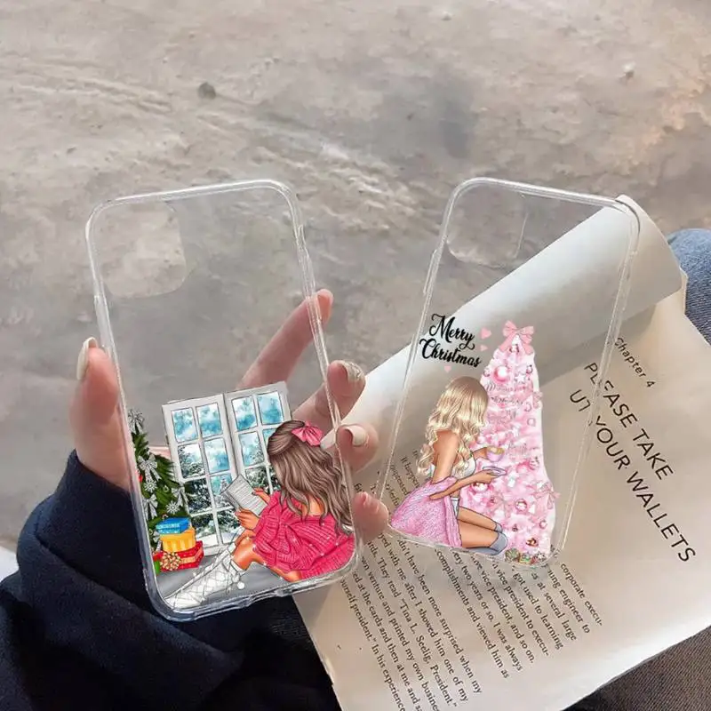 

merry christmas girl tree new year gift Phone Case Transparent soft For iphone 11 13 12 14 x xs xr pro max mini