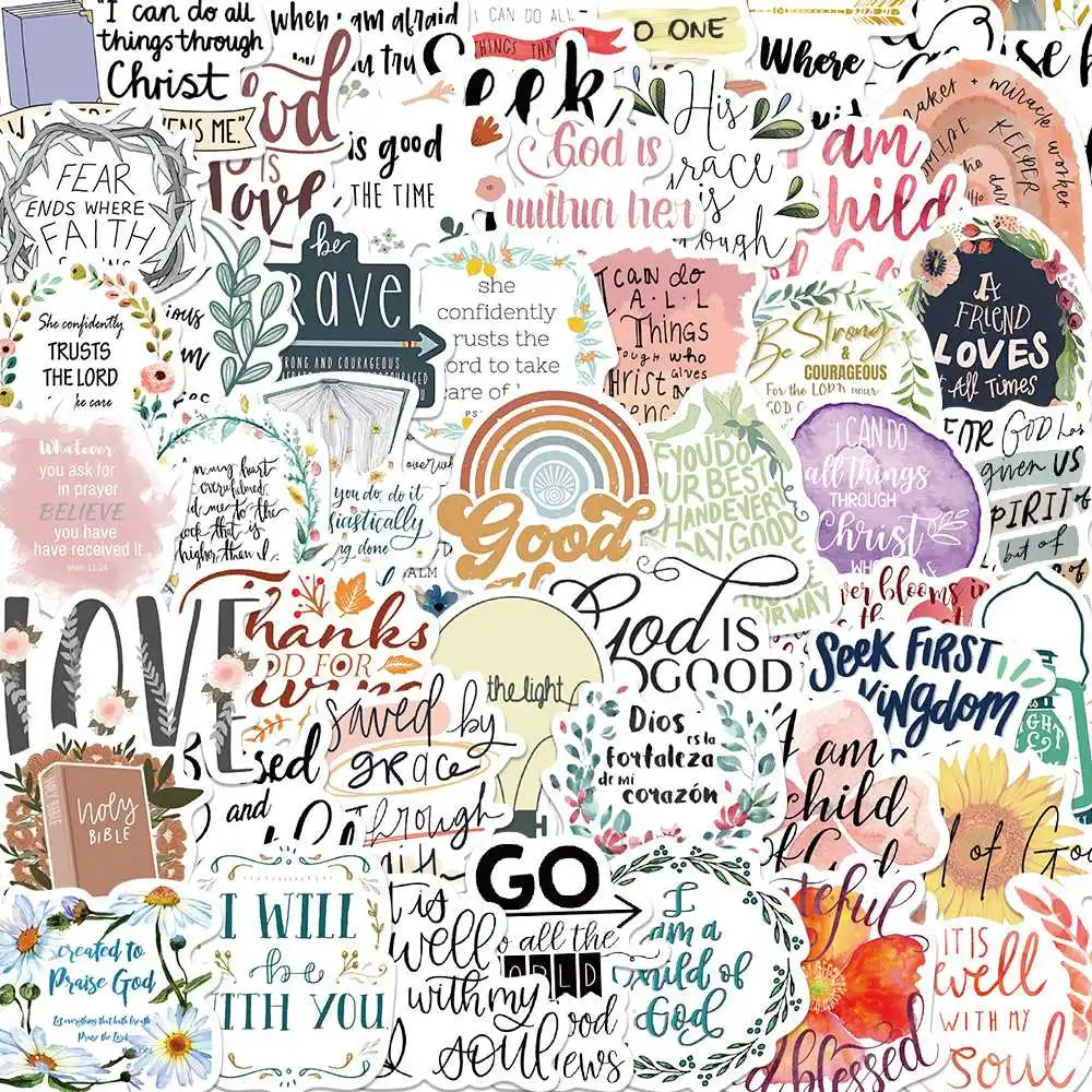 52pcs/set Jesus Phrase Theme Sticker Waterproof for Car Bumper Laptop Skateboard Surfboard Luggage Kids Toy Box Decals Decor