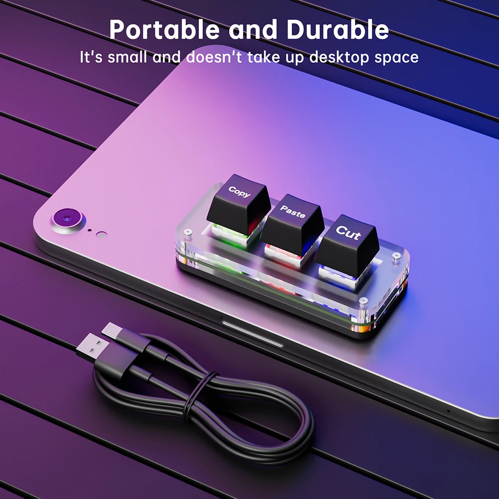 RGB Ctrl X C V Короткая клавиатура для одной руки 3-клавишная игровая USB Type-C Игровая