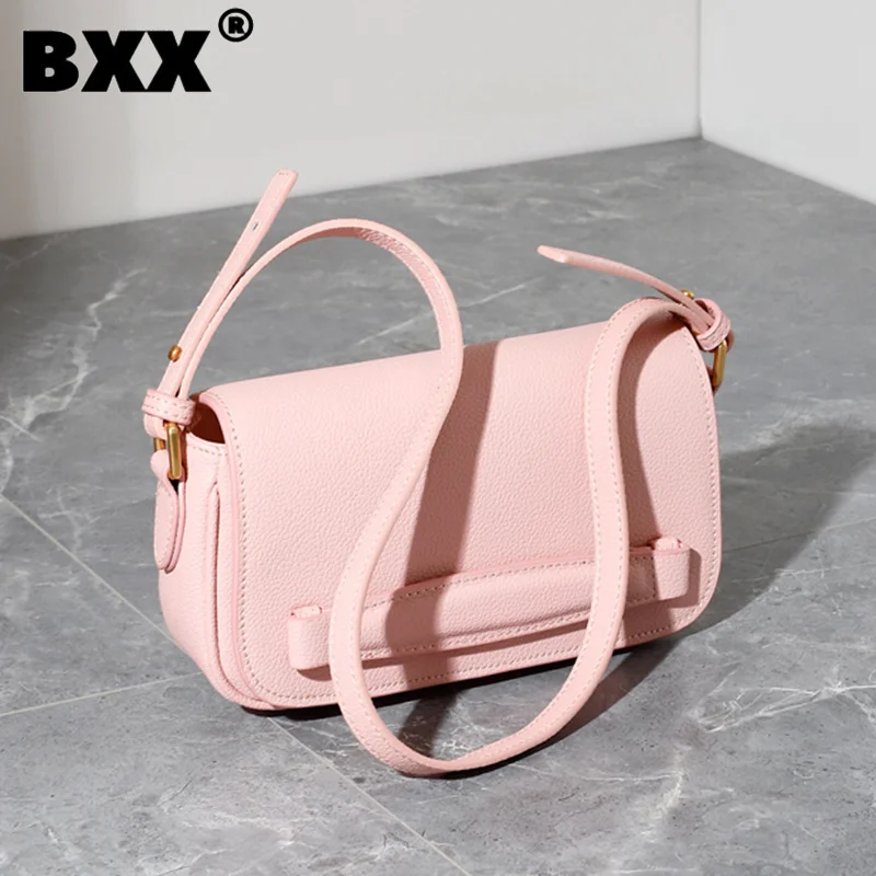 

[BXX] Dermis Women Crossbody Bag Simple Solid Color Flap Hasp One Shoulder Versatile Cowhide Underarm Bags 2023 New Tide 8CY156