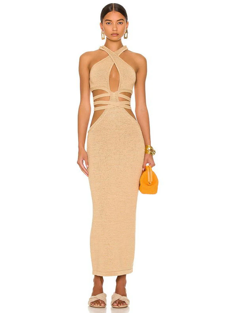 

Сексуальное женское Бандажное платье с лямкой на шее, модное облегающее платье nva с вырезами и открытой спиной, элегантные женские вечерние Клубные платья