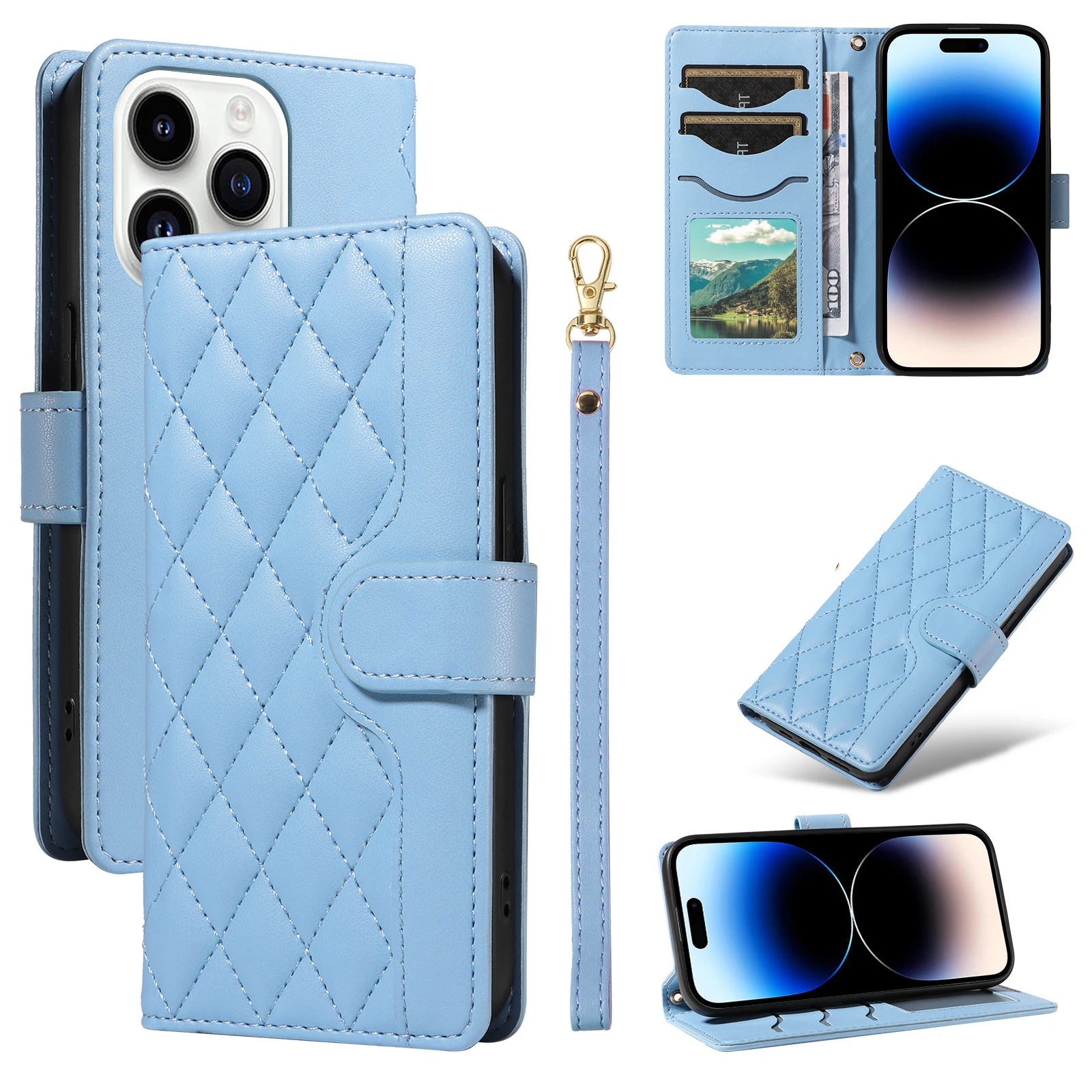 Фото Кожаный чехол-флип с ремешком и клетчатым узором для OPPO Reno 16 16F 16FS 15 Pro Max 15F 14 14F 13F 13 12F 12 11F 11 10, чехол-кошелек №5