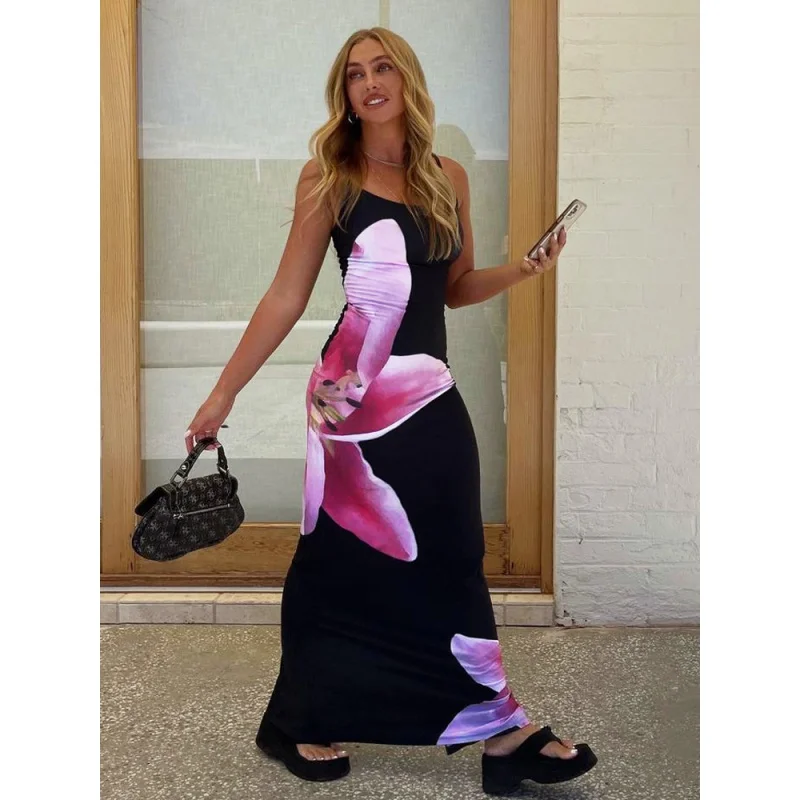 

Strap Lily Floral Slip Dress Summer Casual Printed Maxi Dresses Backless Bodycon Slim Boho Long Sundress 2023
