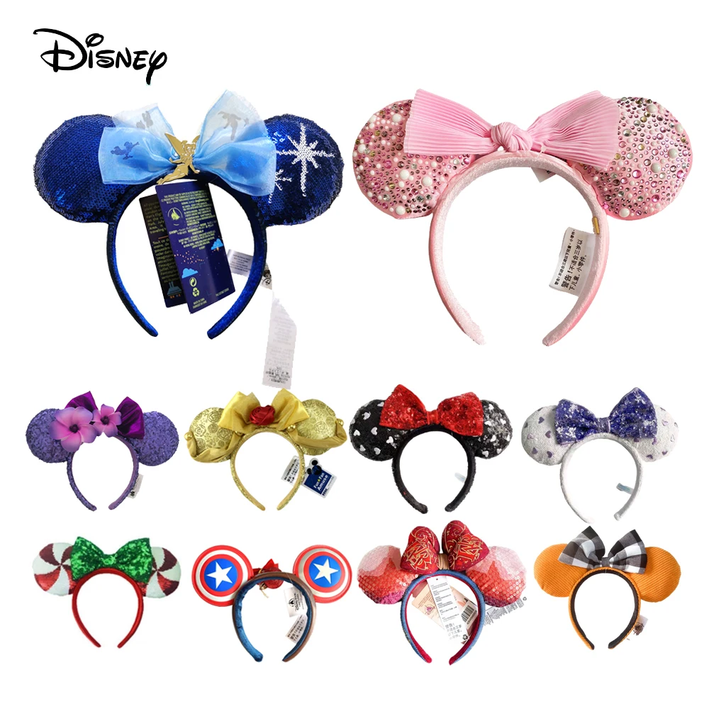 Cartoon Minnie Ears Headband Mermaid princess Big Sequin Bows EARS COSTUME Headband Cosplay Plush Adult/Kids Headband Gift