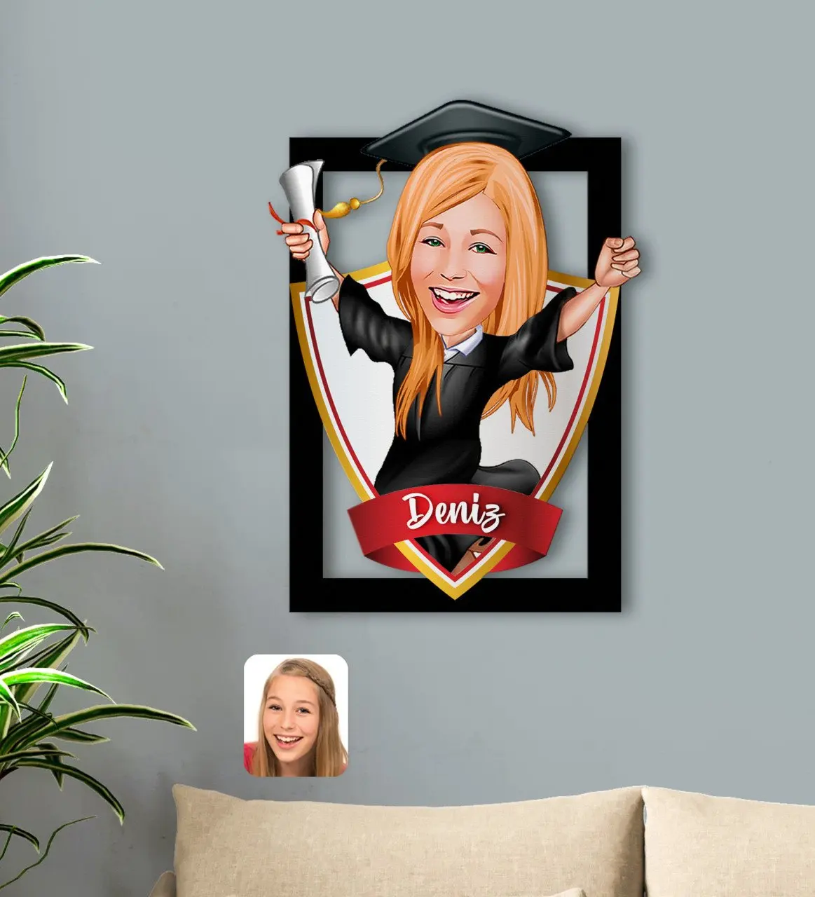 

Personalized Is Women Graduated Caricature OF 3D Wood Tablo-1