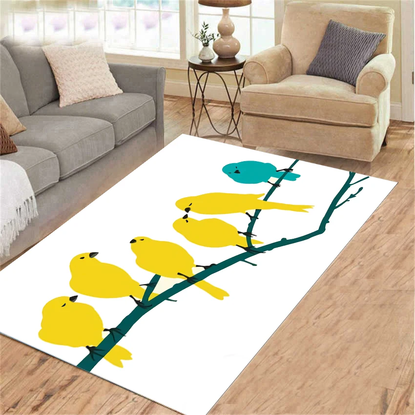 

Flannel Carpet for Living Room Brid Pattern Print Indoor Area Rugs Home Floor Mat Sofa Carpets