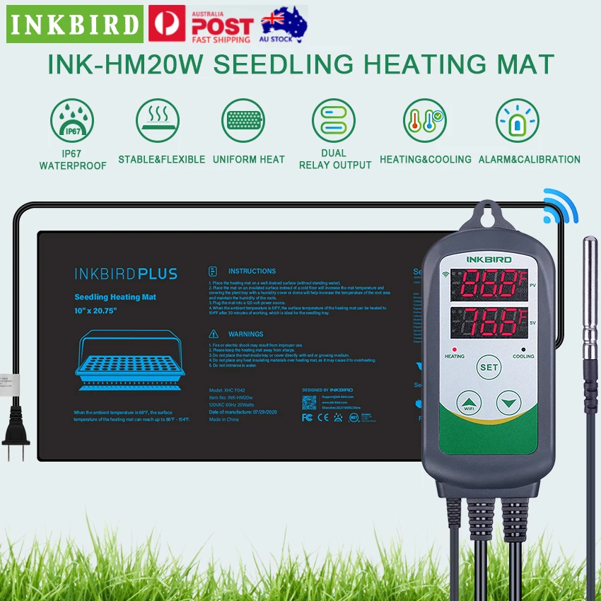 INKBIRD Home Garden Planting Supplies WIFI Thermostat Temperature Controller ITC-308-WIFI & 21W Seedling Heat Mat Propagation