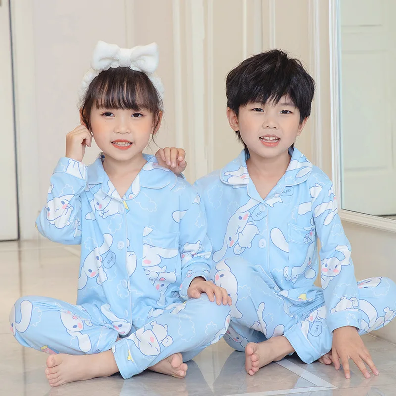 

Kawaii Sanrio Cartoon Kuromi Cinnamonroll Pajamas Long-Sleeved Trousers Boys Girls Spring Autumn Soft Cute Children Home Clothes