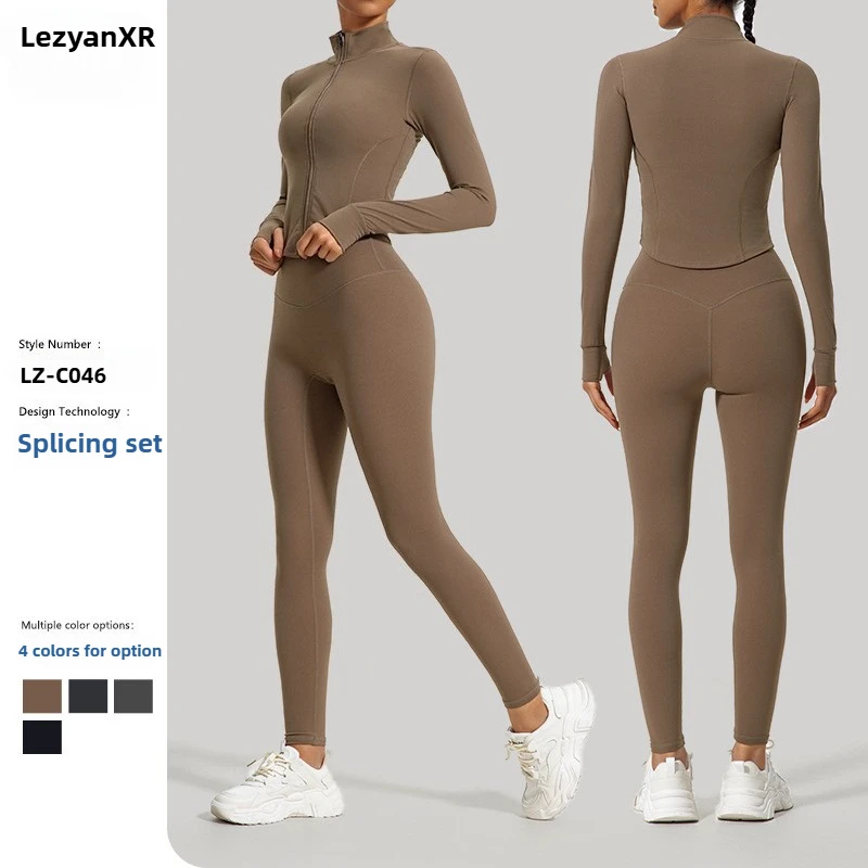 Фото Lezyan новейшая однотонная женская верхняя одежда для йоги, спортивная куртка с высокой талией, подтяжкой бедер, ягодиц, комплект спортивной одежды для тренировок в тренажерном зале №1