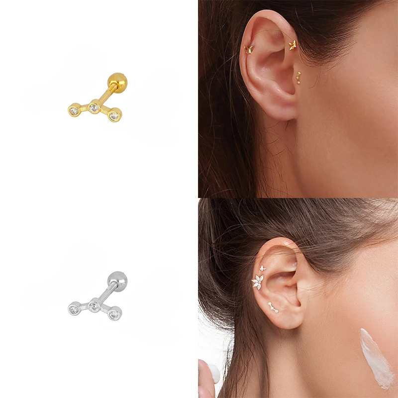 

ROXI Geometry Three Stones Stud Earrings for Women 925 Sterling Silver Jewelry Earring kraakbeen Piercing Earing Pendientes 925