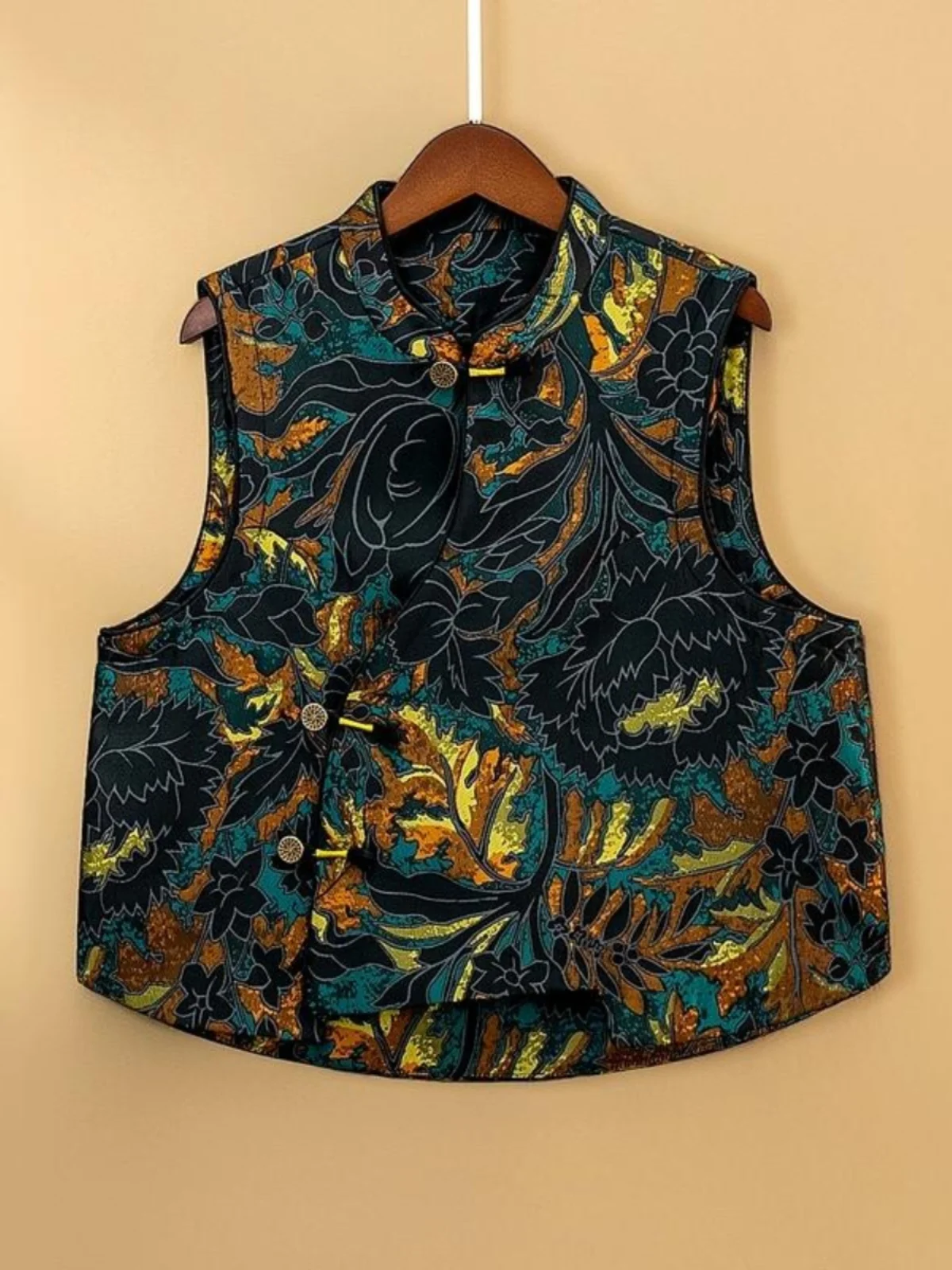 Осень и зима новый китайский жаккардовый хлопковый жилет с воротником-стойкой