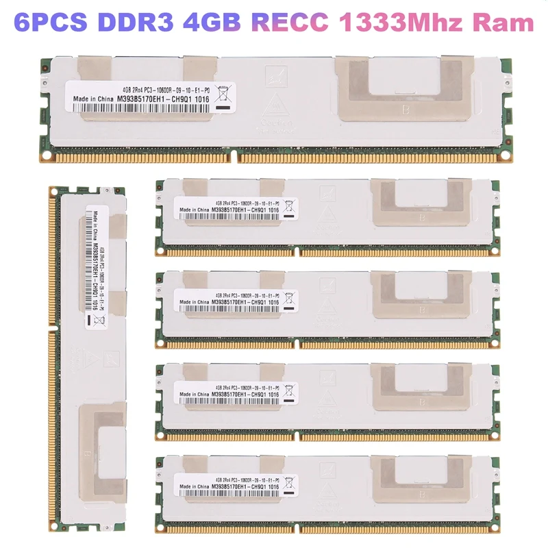 

6PCS DDR3 4GB RECC 1333Mhz Ram Memory PC3-10600 240Pin 2RX4 1.5V REG ECC Memory RAM For X79 X58 Motherboard