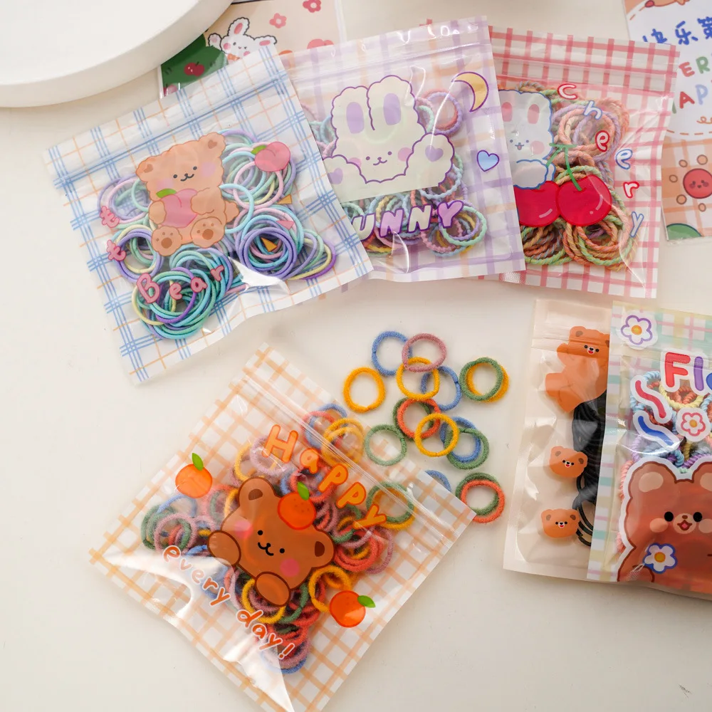 

100pcs Children's Color Cute Cartoon Do Not Tangle Hair Small Rubber Band High Elastic Tie Hair Baby Hair Ring Hair Rope