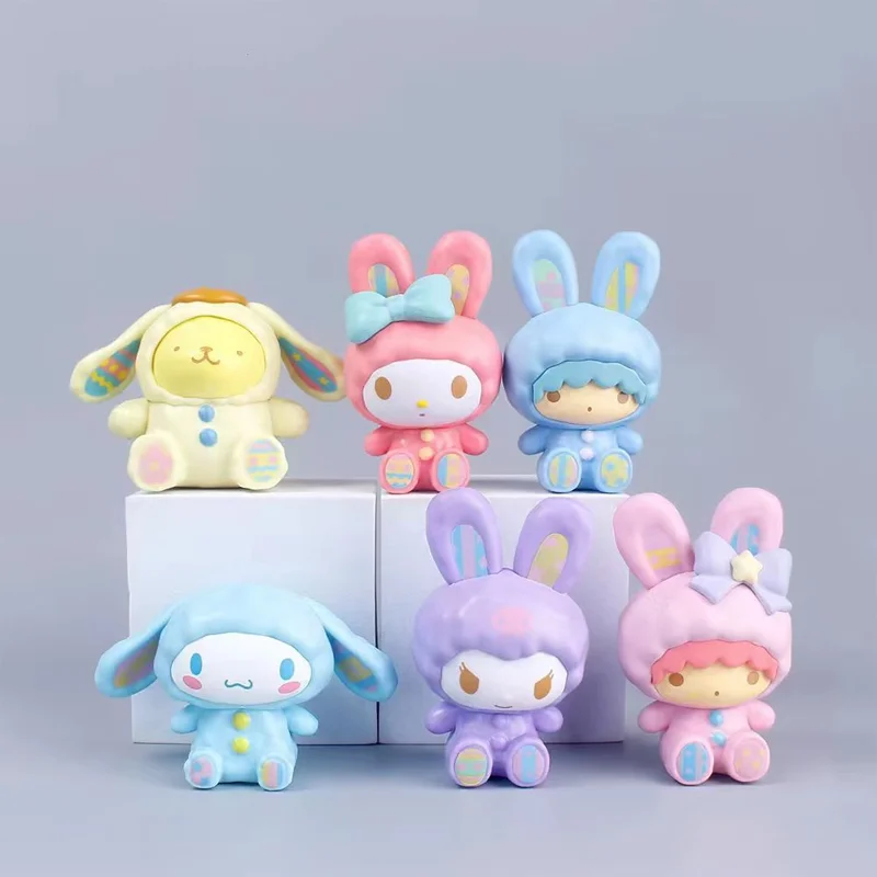 

6 шт. аниме Sanrio кролик Серия флокирующий Коричный Куруми трендовые игрушки Мини фигурки модель украшения коллекционные подарки на день рождения