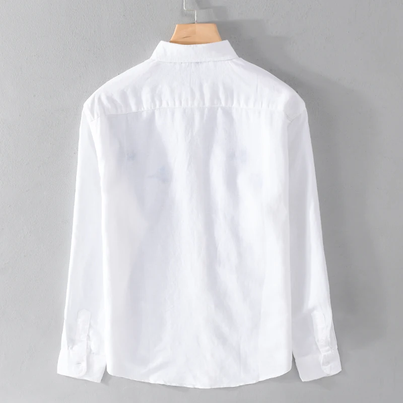 Рубашка Мужская льняная с длинным рукавом дизайнерская Повседневная модная