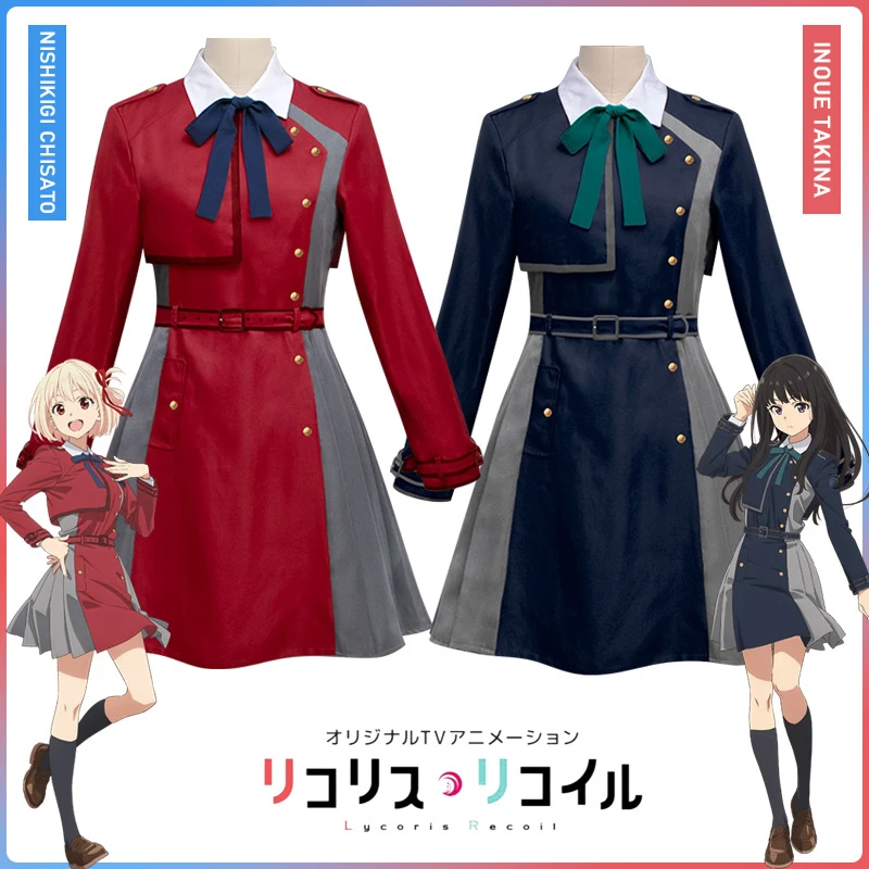 

Anime Lycoris Recoil Cosplay Costume Sets Nishikigi Chisato Halloween LycoReco Girls Bow Tie Dress Inoue Takina Anime Cos Outfit