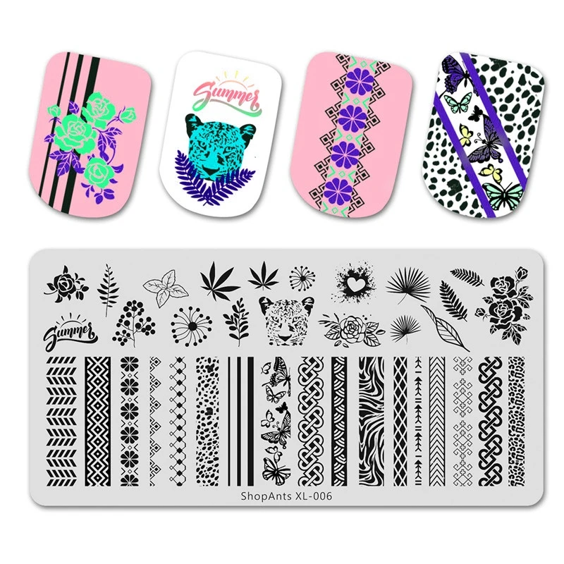 

NEW Cheetah Striped Nail Art Stamping Plates Rose Leaves Nature Image Stencil Mold Nail Stamp Templates Nail Art Tools Raben