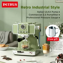 페트러스 에스프레소 머신, 상업용 스테인레스 스틸 포타필터 스팀 지팡이 포함, 15 바 커피 메이커 기계, 고출력