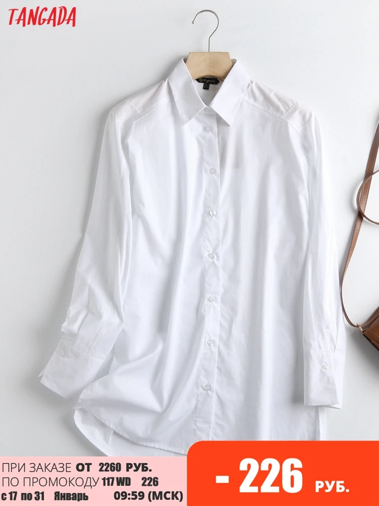

Tangada Women Retro Oversized White Cotton Blouse Long Sleeve Chic Female Casual Loose Shirt Blusas Femininas 6D109