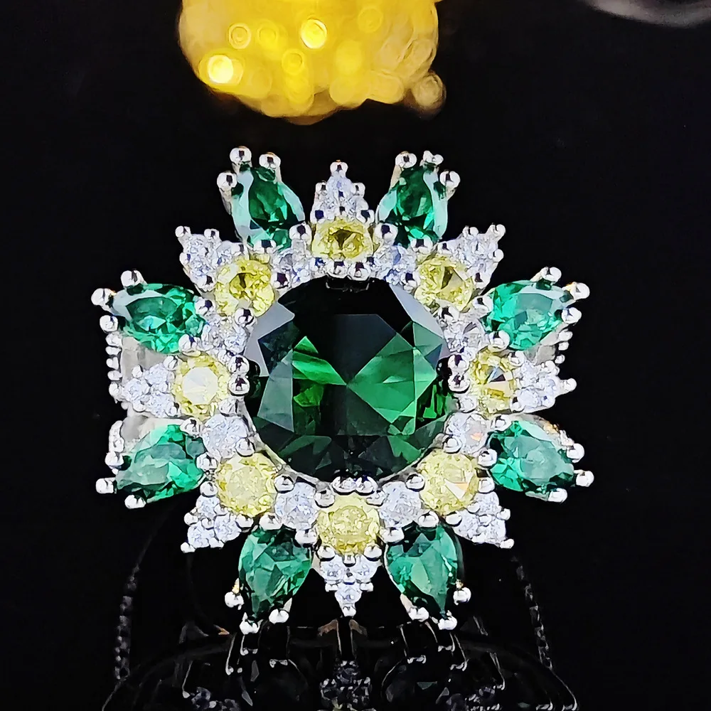 

New European and American Jade Opening Adjustable Flower Style Luxury Temperament Ring Women's Banquet Jewelry Ring