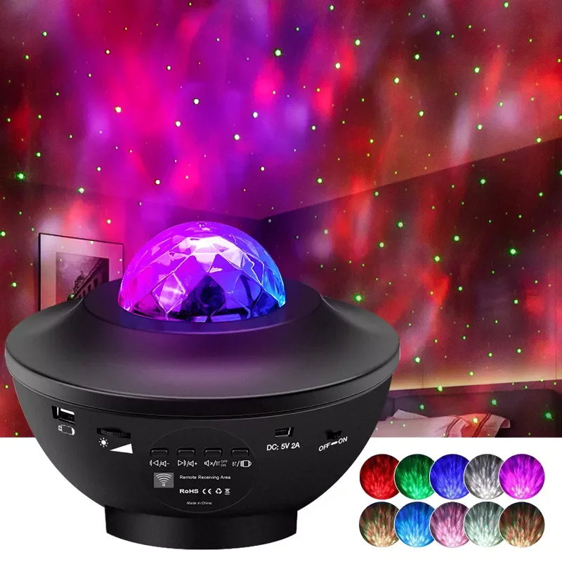 

USB Ocean Wave Night Light Galaxy Projector Starry Sky Children Christmas Gifts Home Room Decoration Music Bluetooth Speaker