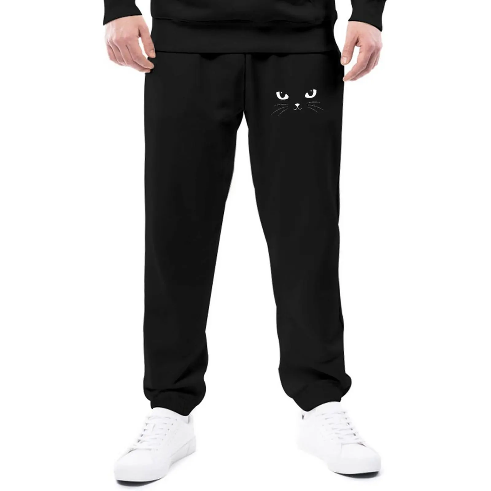 

Симпатичные спортивные брюки с черной кошкой, уличные брюки унисекс, весенние спортивные брюки с графическим рисунком под заказ
