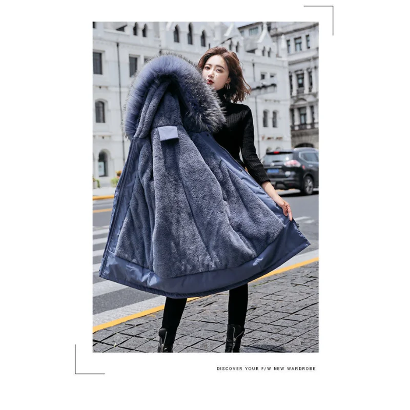 2023 New Fashion Mid-Length Parka Women Stitching down Cotton-Padded Jacket with Fur Collar Loose Comfortable Large Size Coat