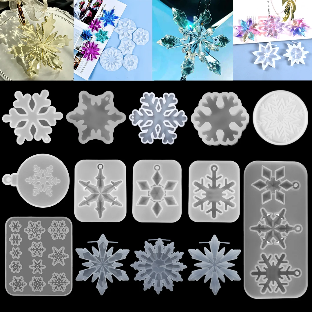 New Christmas Multi Shapes Snowflake Pendant Silicone Mold Hanging Epoxy Resin Mould For DIY Christmas Tree Decor Jewelry Making