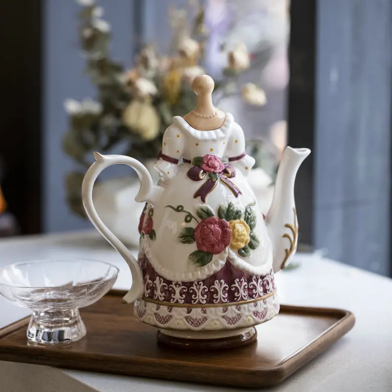 

1200ml Creative Ceramic Teapot Hand-painted Three-dimensional Relief Teapot Flower Kettle Cafe Party Drinkware Home Decoration