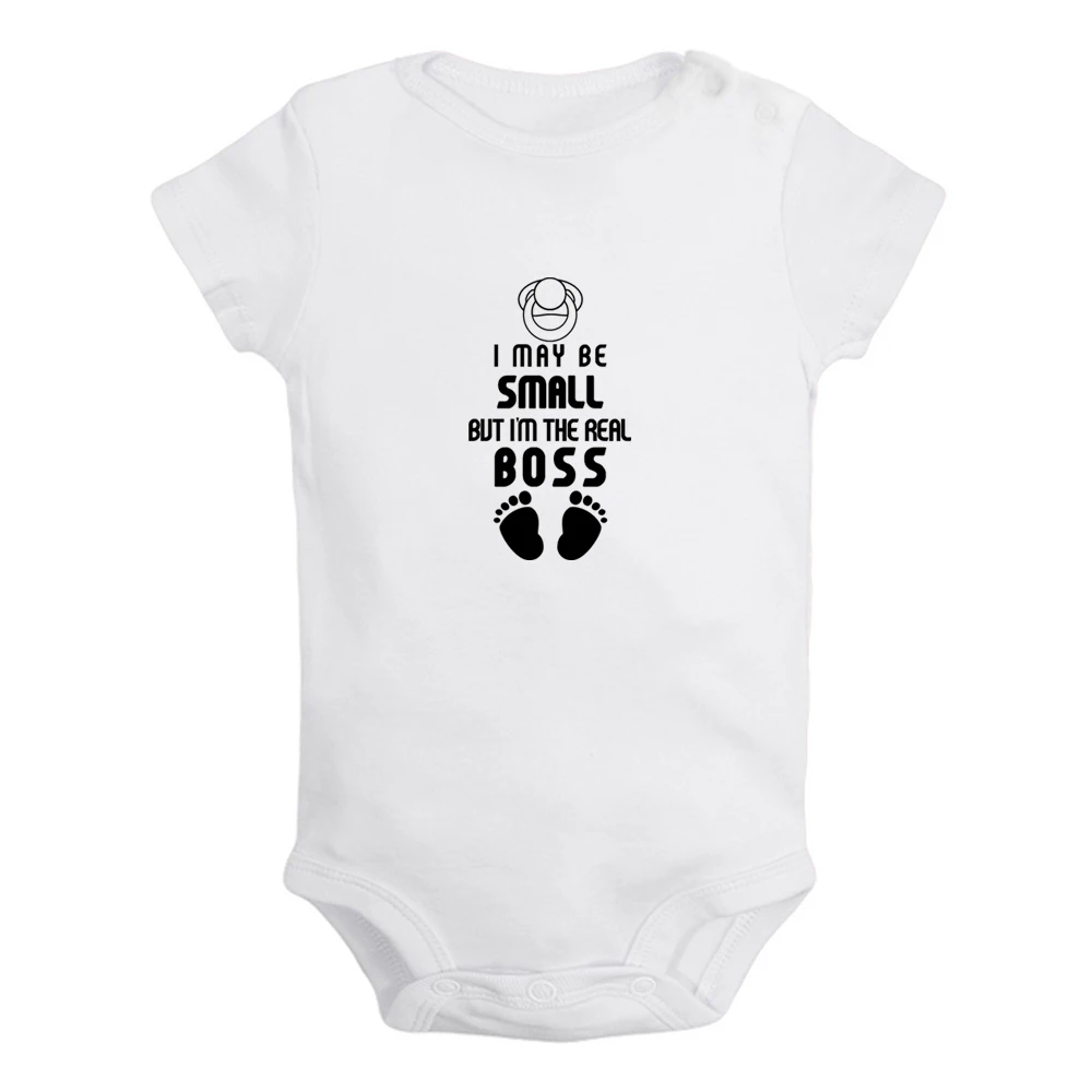 

I May Be Small But I'm the Real Boss Fun Graphic Baby Bodysuit Cute Boys Girl Rompers Infant Short Sleeves Jumpsuit Soft Clothes