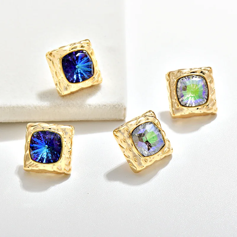 

S925 Silver Needle Niche Light Luxury Multicolored Square Millennium Crystal Stud Earrings